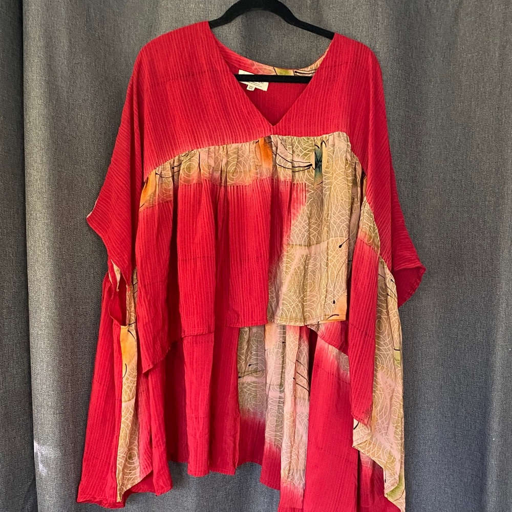 Red Layered V-Neck Tunic Top